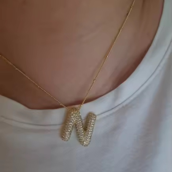 N Gold Initial Crystal Necklace - Picture 7 of 8